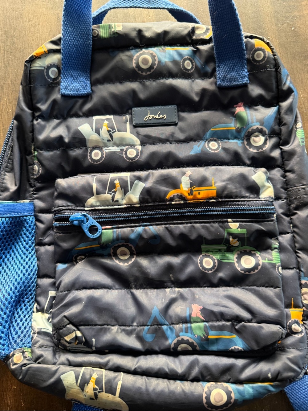 Joules Navy Quilted Kids Backpack with Multicolor Tractor Print